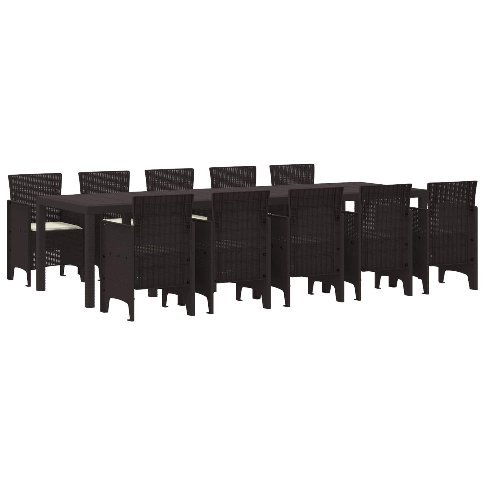 Tuin Eetset met kussen 11 pcs Bruin en Crème Rattan