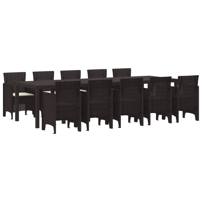 Tuin Eetset met kussen 11 pcs Bruin en Crème Rattan