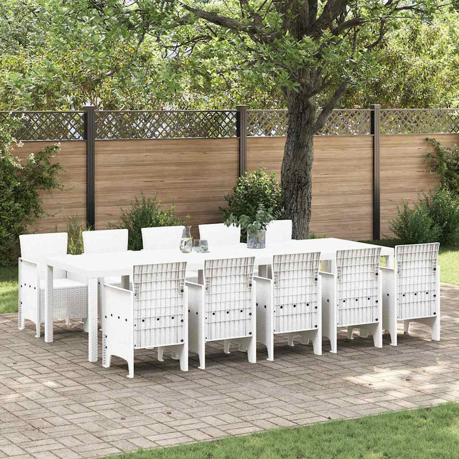 Tuin Eetset 11 pcs Wit Rattan en Staal