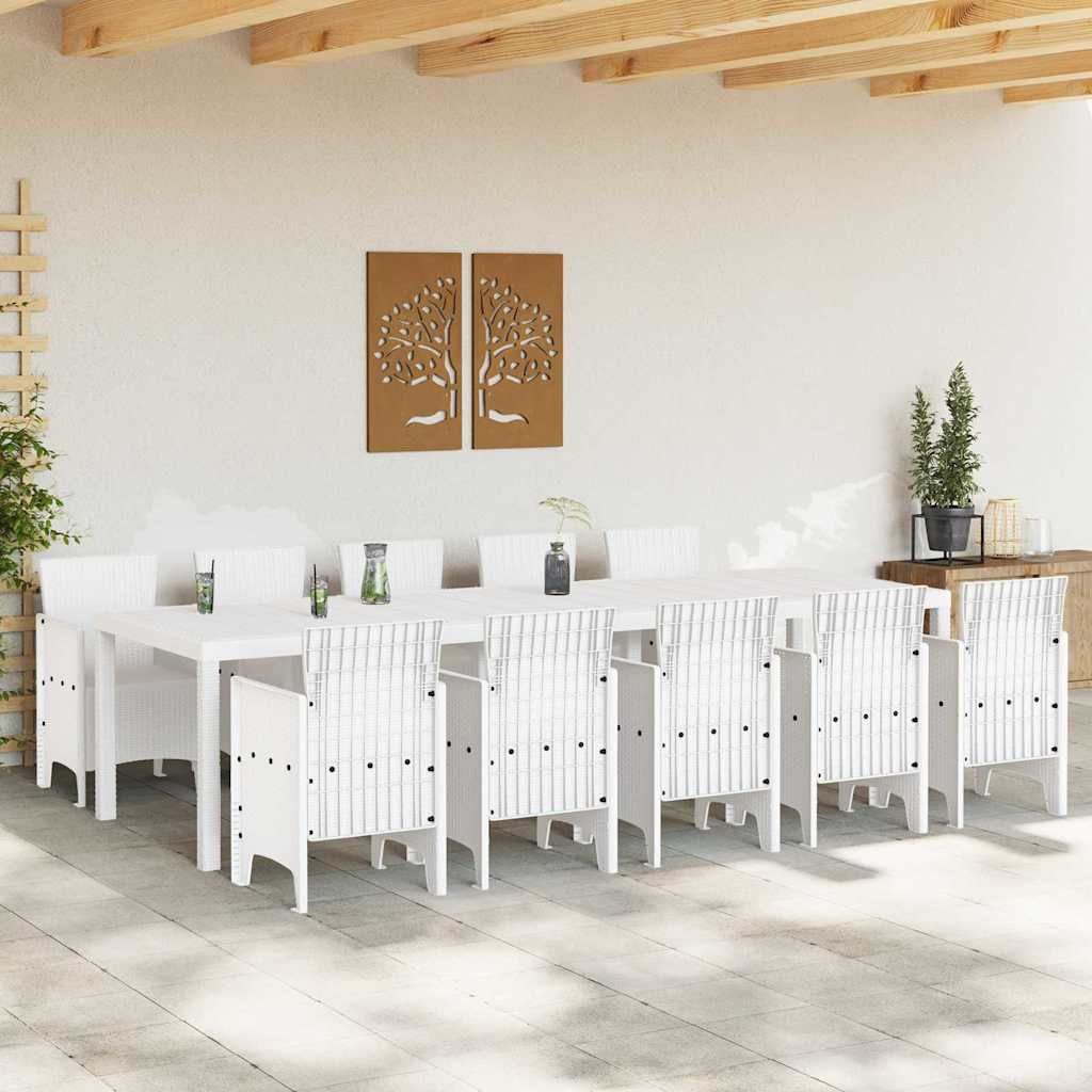 Tuin Eetset 11 pcs Wit Rattan en Staal