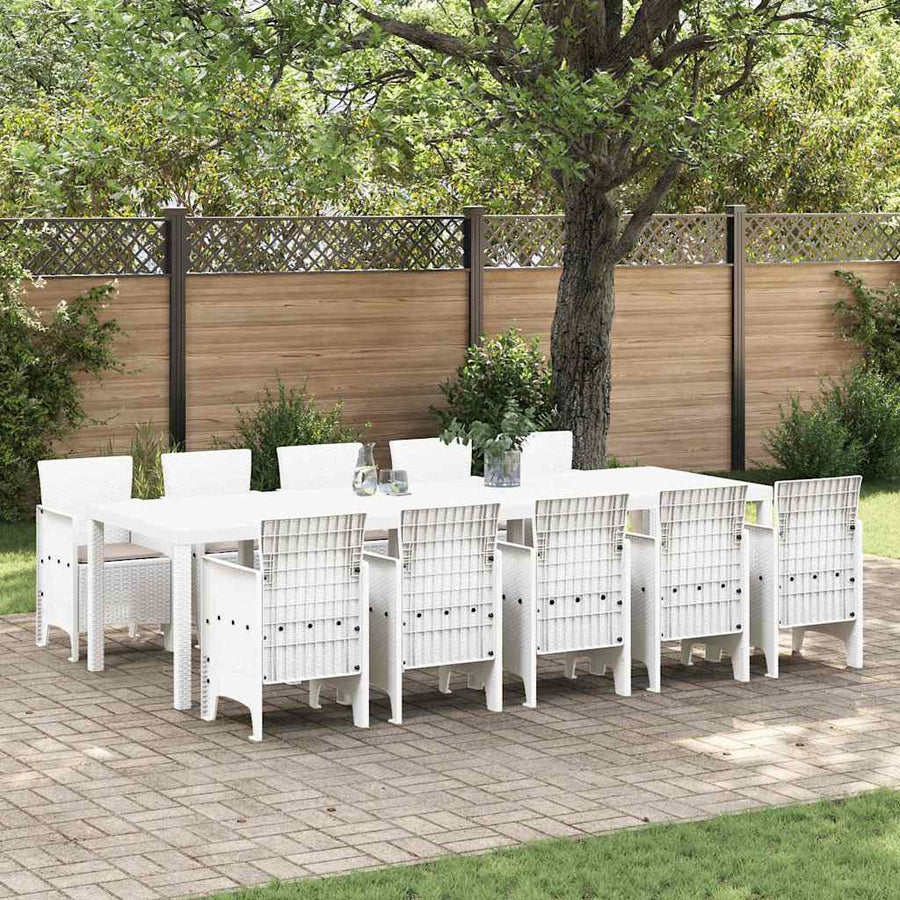 Tuin Eetset met kussen 11 pcs Wit en Taupe Synthetisch riet
