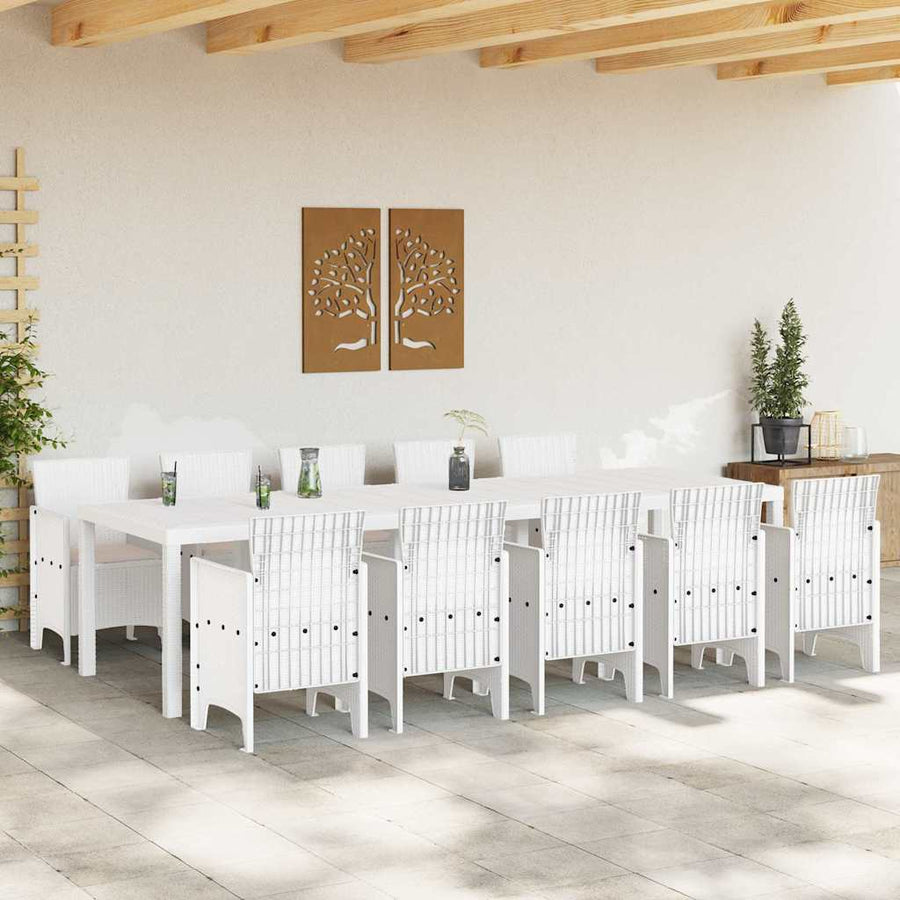 Tuin Eetset met kussen 11 pcs Wit en Taupe Synthetisch riet