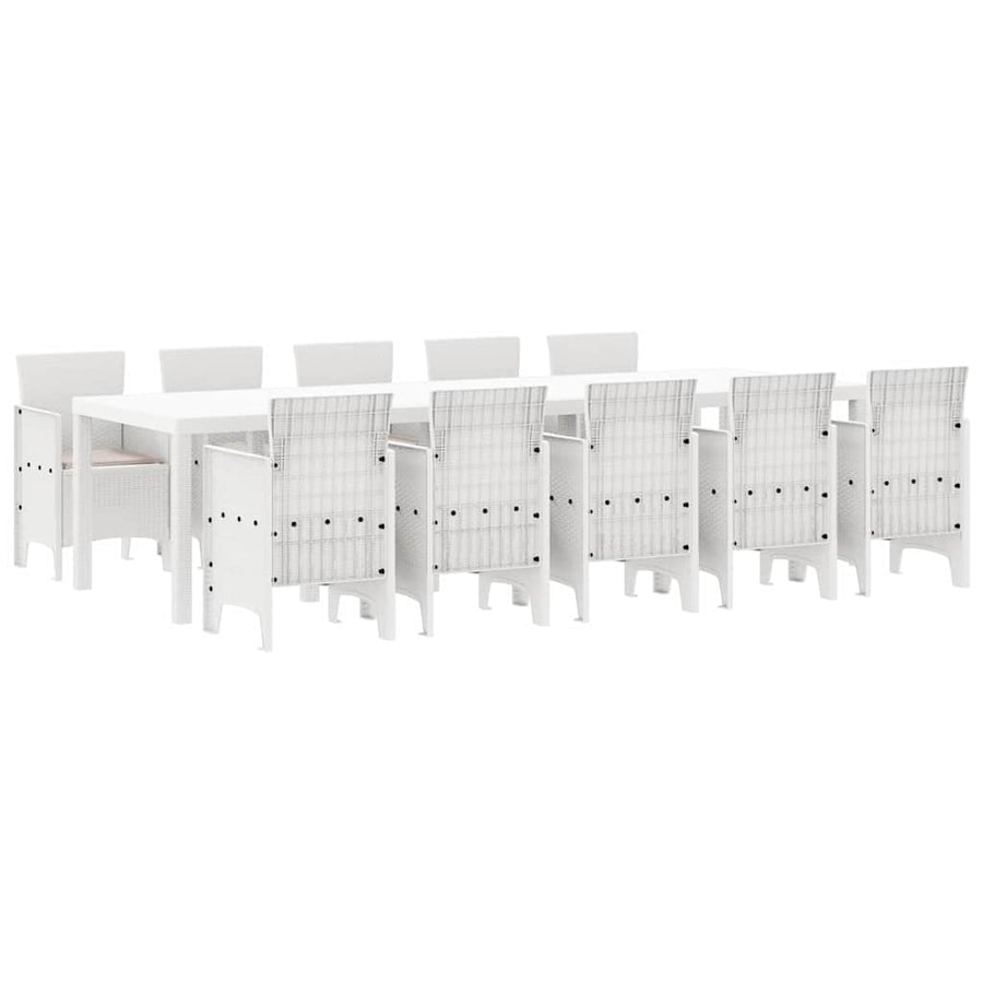 Tuin Eetset met kussen 11 pcs Wit en Taupe Synthetisch riet
