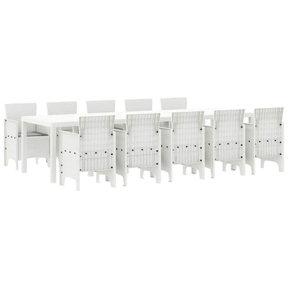 Tuin Eetset 11 pcs Wit en lichtgrijs Riet en Polyester