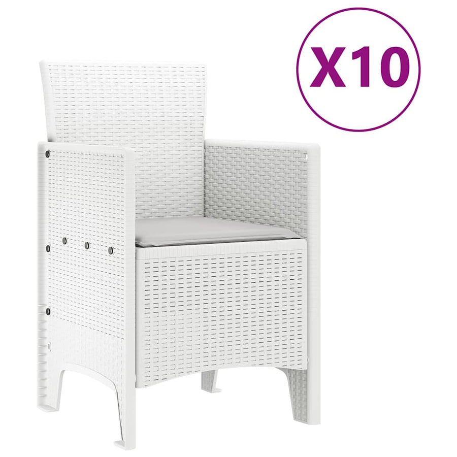 Tuin Eetset 11 pcs Wit en lichtgrijs Riet en Polyester