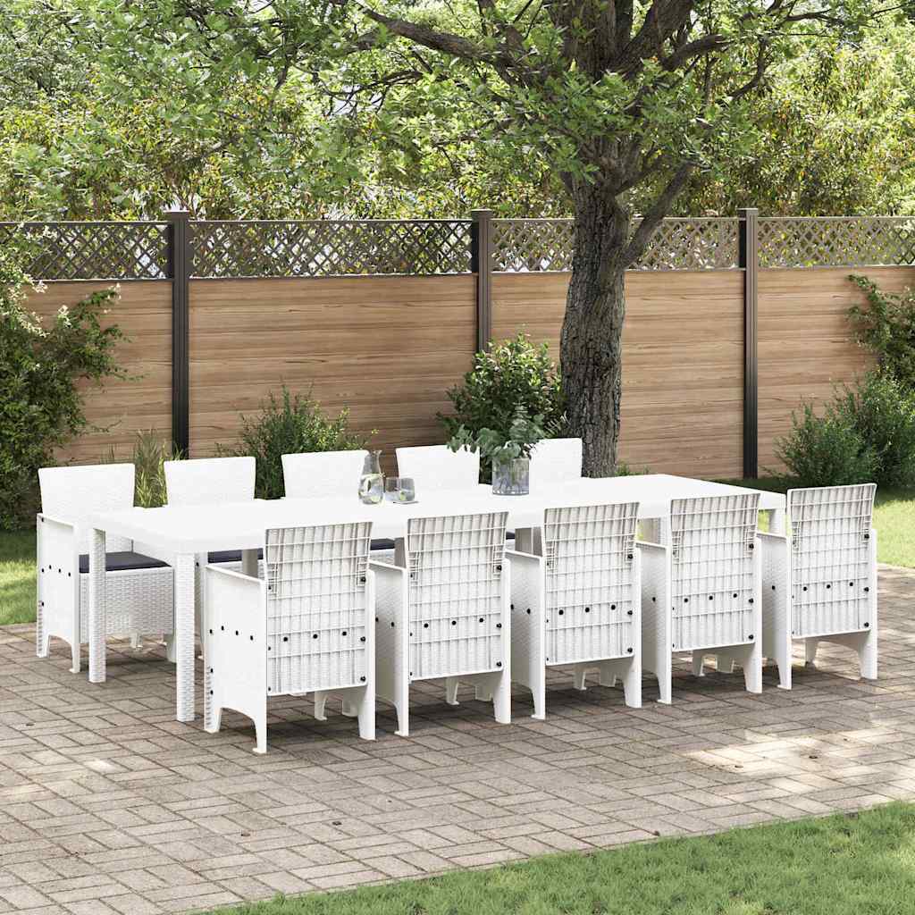 Tuin Eetset met kussen 11 pcs Wit Poly rattan en Aluminium