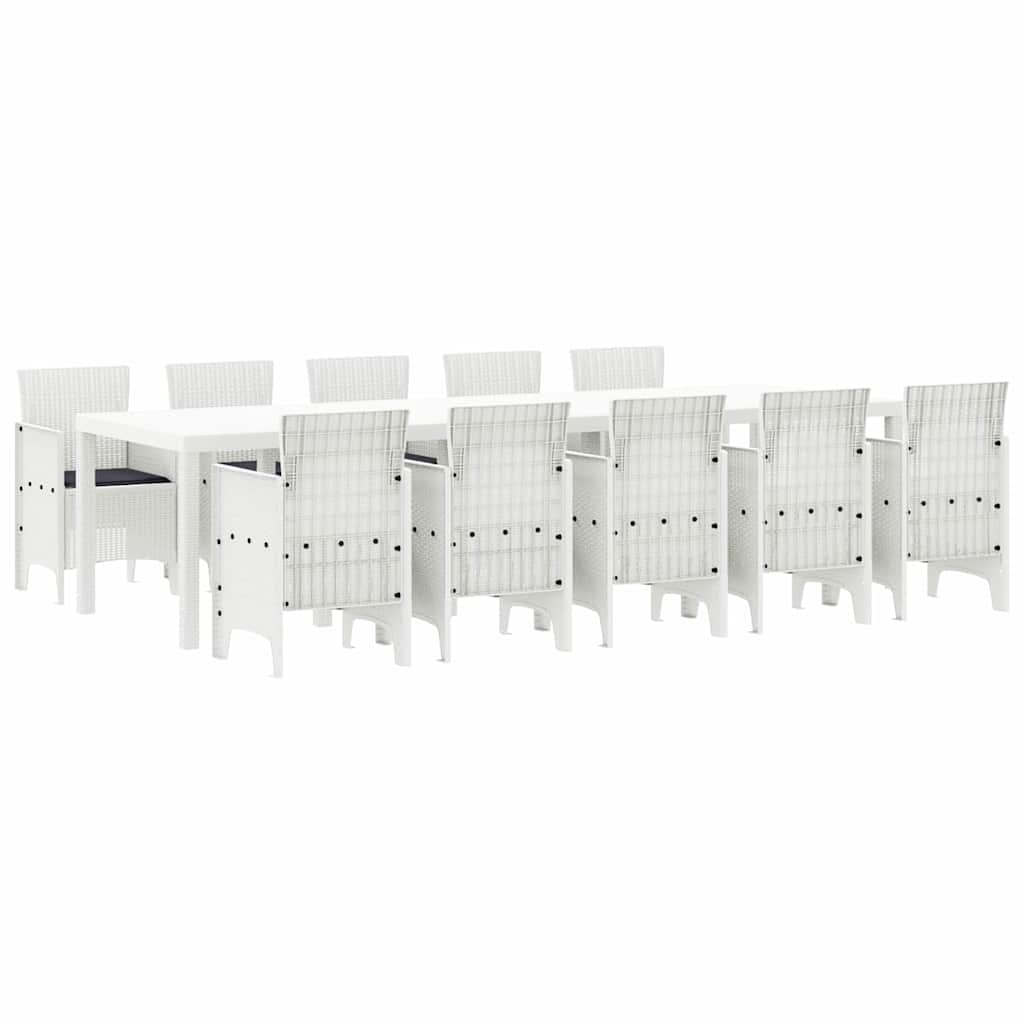 Tuin Eetset met kussen 11 pcs Wit Poly rattan en Aluminium