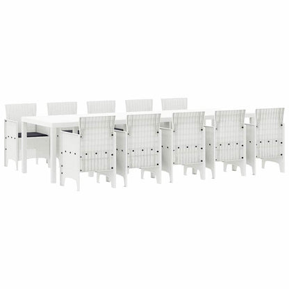 Tuin Eetset met kussen 11 pcs Wit Poly rattan en Aluminium
