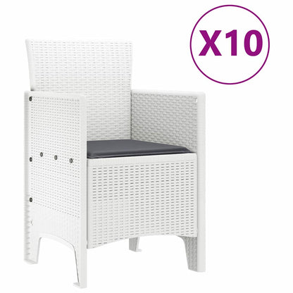 Tuin Eetset met kussen 11 pcs Wit Poly rattan en Aluminium