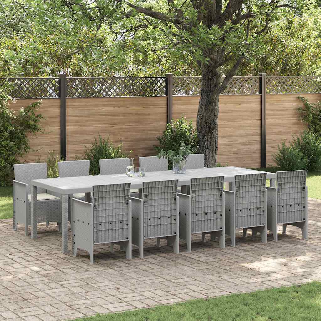 Tuin Eetset 11 st Lichtgrijs en Crème Poly rattan en Aluminium