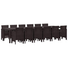 Tuin Eettafelset 13-delig poly rattan bruin