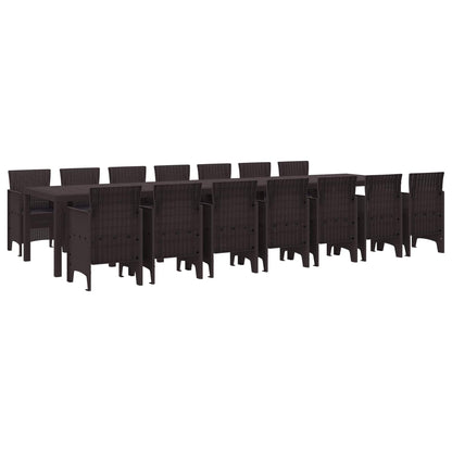 Tuin Eettafelset met kussens met kussen 15 pcs Bruin PP