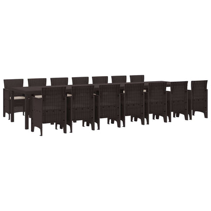 Tuin Eettafelset met kussens met kussen 15 pcs Bruin PP