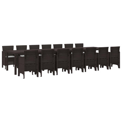 Tuin Eettafelset met kussens met kussen 15 pcs Bruin PP
