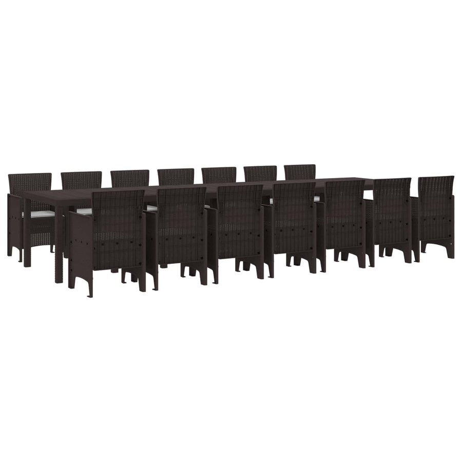 Tuin Eettafelset met kussens met kussen 15 pcs Bruin PP