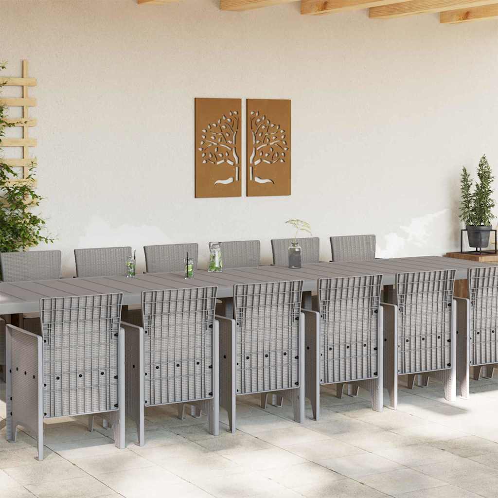 Tuin Eettafelset met kussens met kussen 15 pcs Lichtgrijs PP