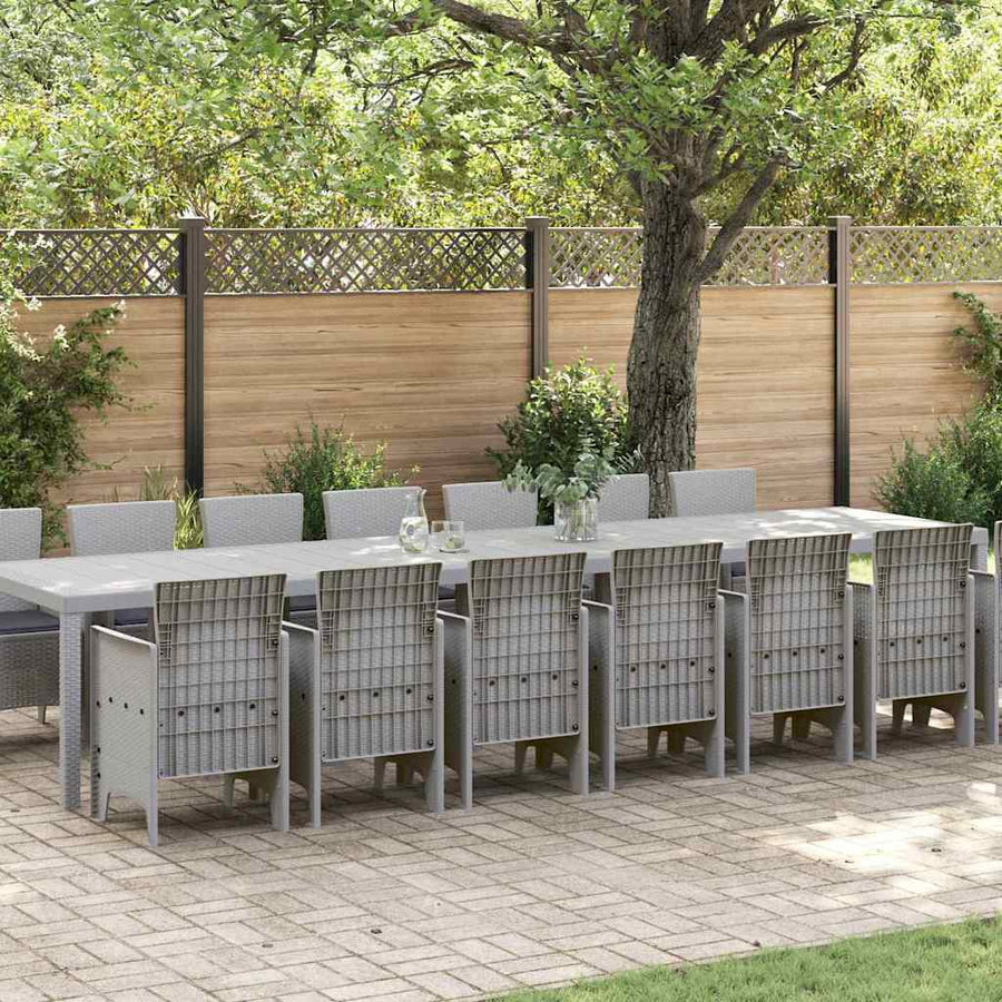 Tuin Eettafelset met kussens met kussen 15 pcs Lichtgrijs PP