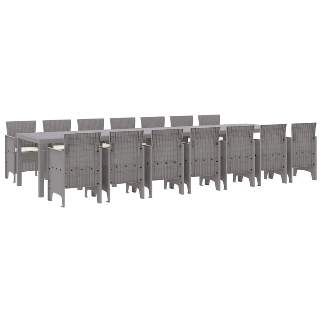 Tuin Eettafelset met kussens met kussen 15 pcs Lichtgrijs PP
