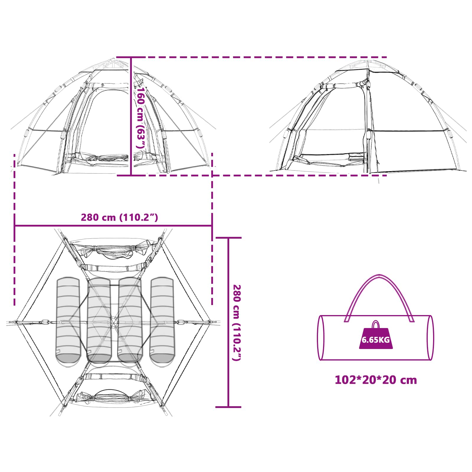 Directe Tent met opslag Blauw 280 x 280 x 160 cm Staal
