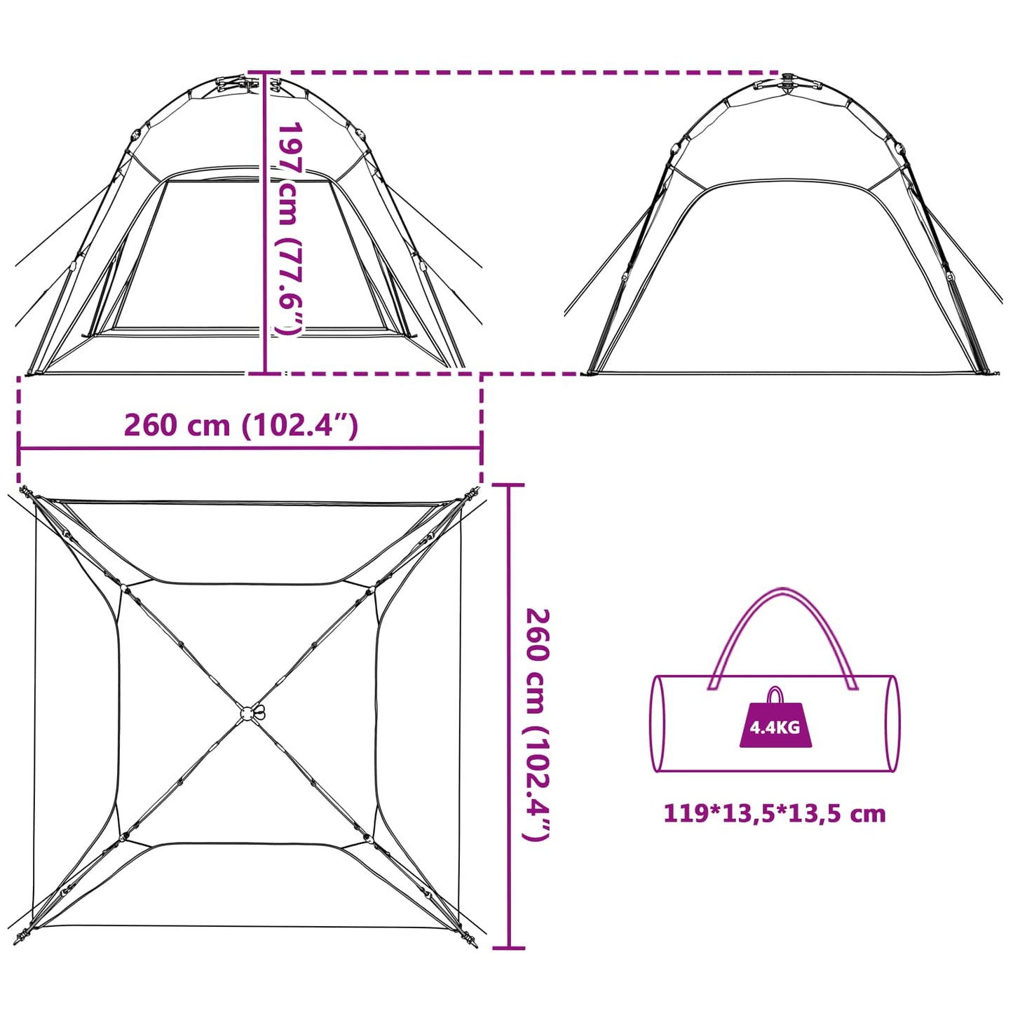 Directe Tent met opslag Zeegroen 260 x 260 x 185 cm Staal