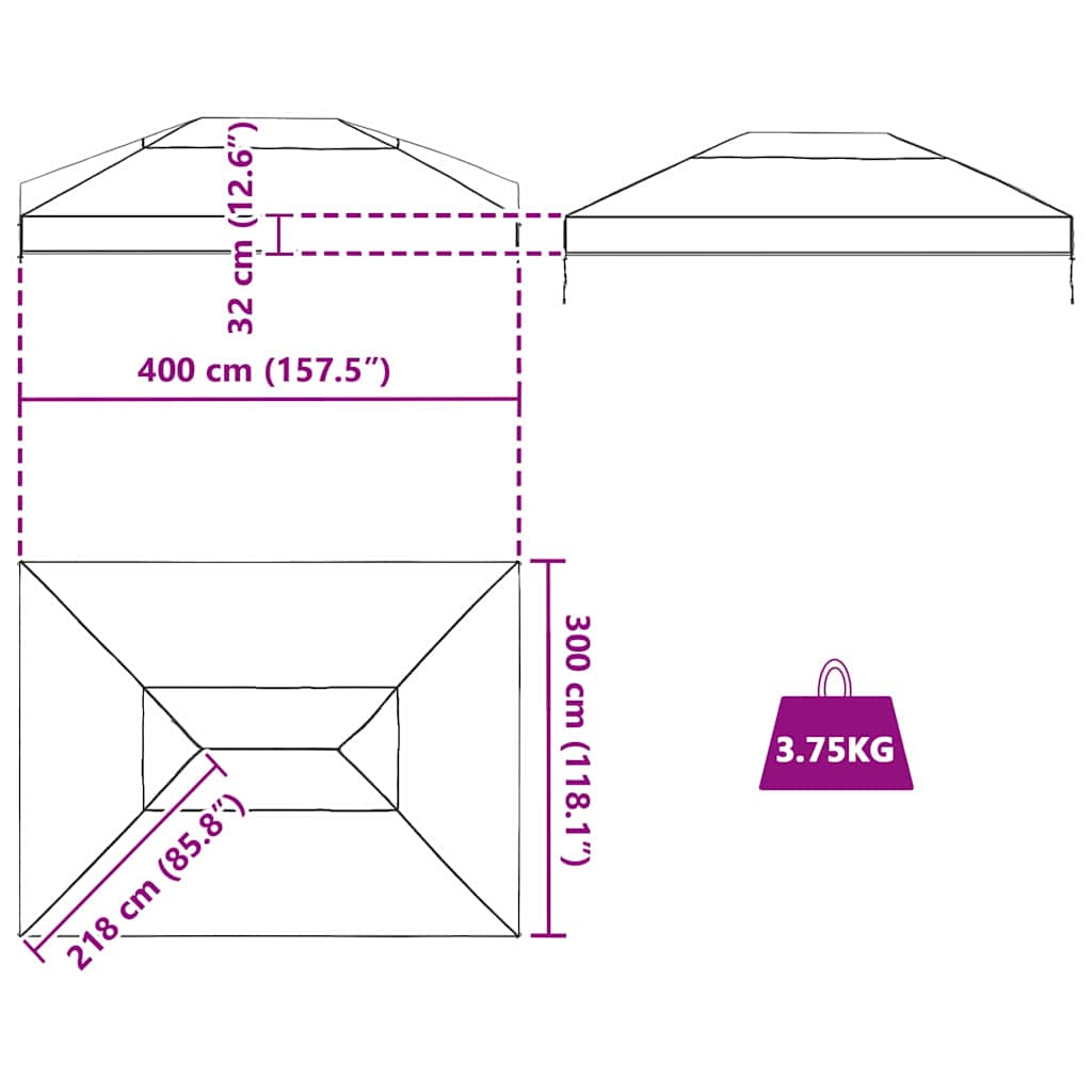 Gazebo Dekking Vervanging Doorzichtig 400 x 300 x 32 cm PVC