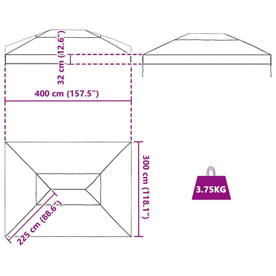 Gazebo Dekking Vervanging Doorzichtig 400 x 300 x 32 cm PVC