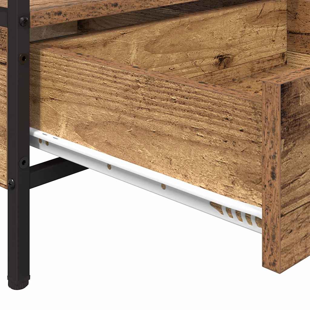 Salontafel met lade met plank met opslag Oud hout 100 x 51 x 45 cm Bewerkt hout