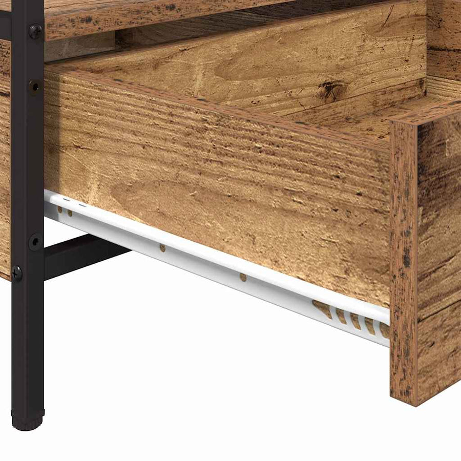 Salontafel met lade met plank met opslag Oud hout 100 x 51 x 45 cm Bewerkt hout