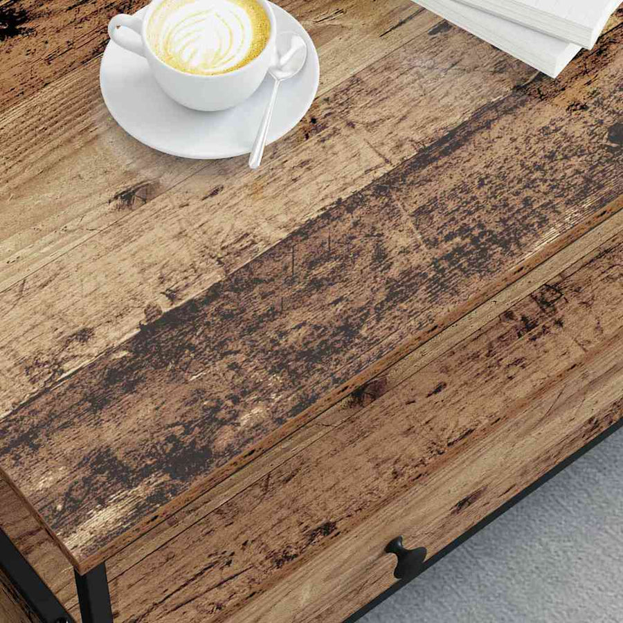 Salontafel met lade met plank met opslag Oud hout 100 x 51 x 45 cm Bewerkt hout