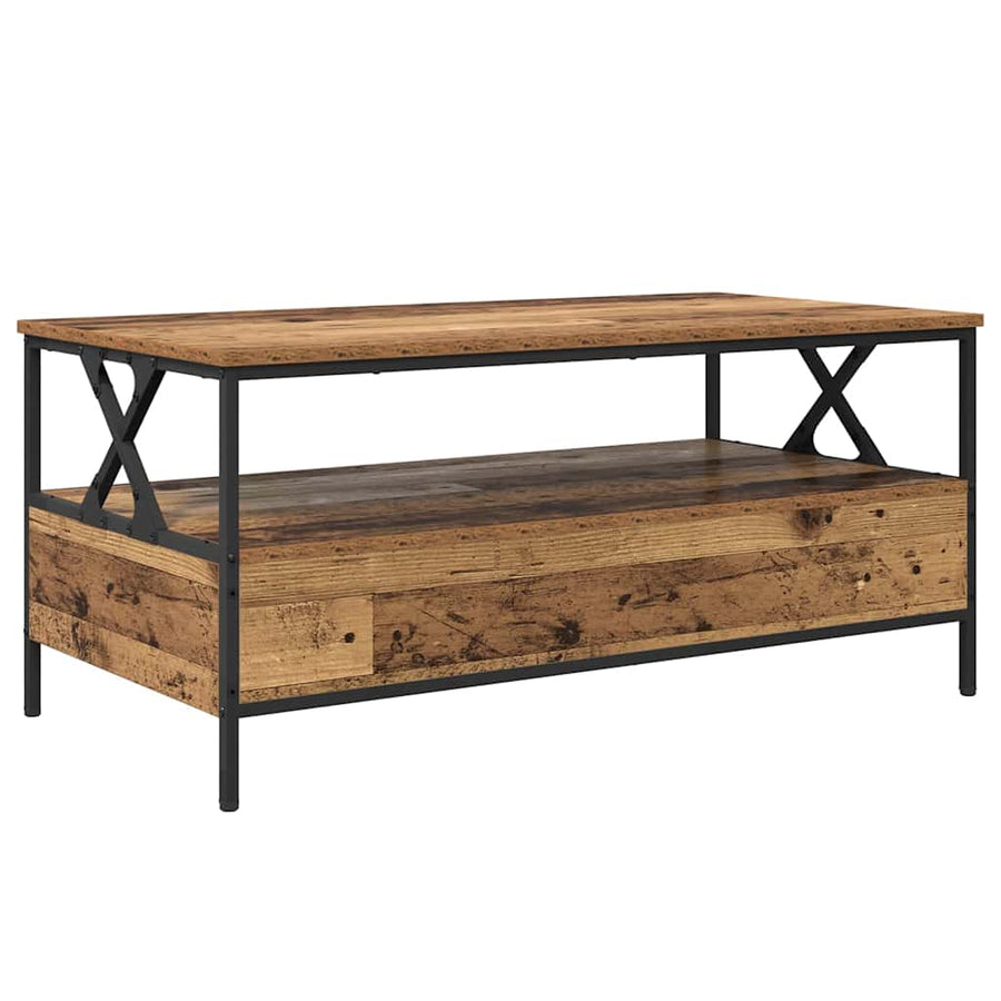 Salontafel met lade met plank met opslag Oud hout 100 x 51 x 45 cm Bewerkt hout