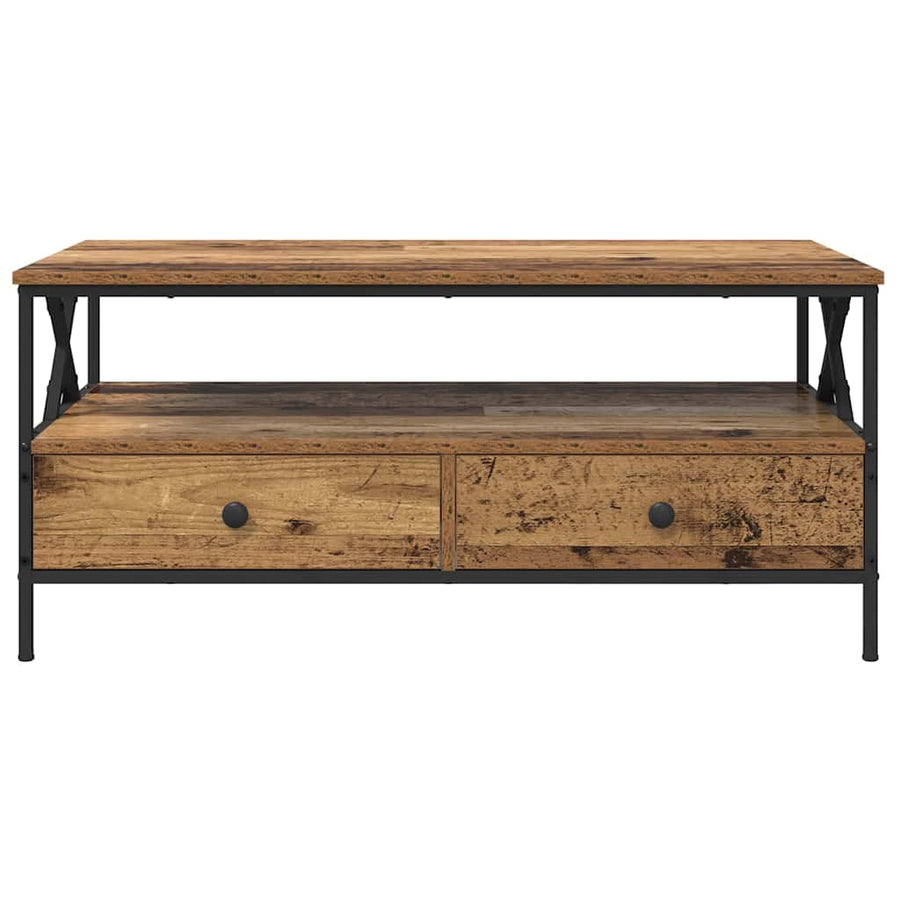 Salontafel met lade met plank met opslag Oud hout 100 x 51 x 45 cm Bewerkt hout
