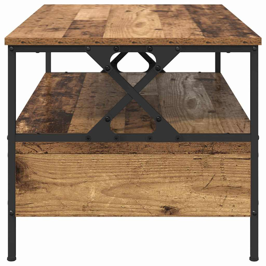 Salontafel met lade met plank met opslag Oud hout 100 x 51 x 45 cm Bewerkt hout