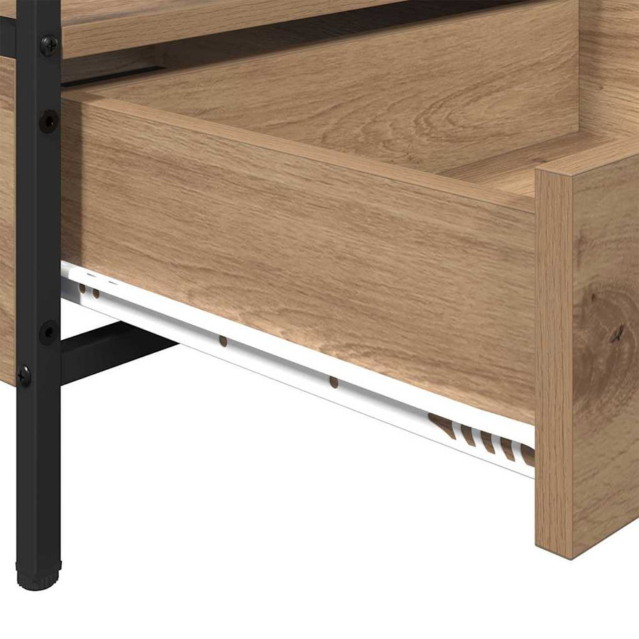Salontafel met lade met plank met opslag artisanaal eikenkleurig 100 x 51 x 45 cm