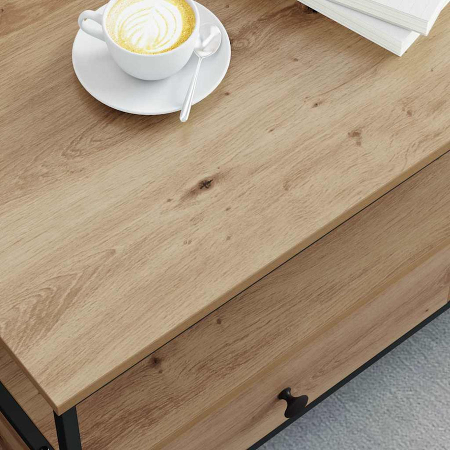 Salontafel met lade met plank met opslag artisanaal eikenkleurig 100 x 51 x 45 cm