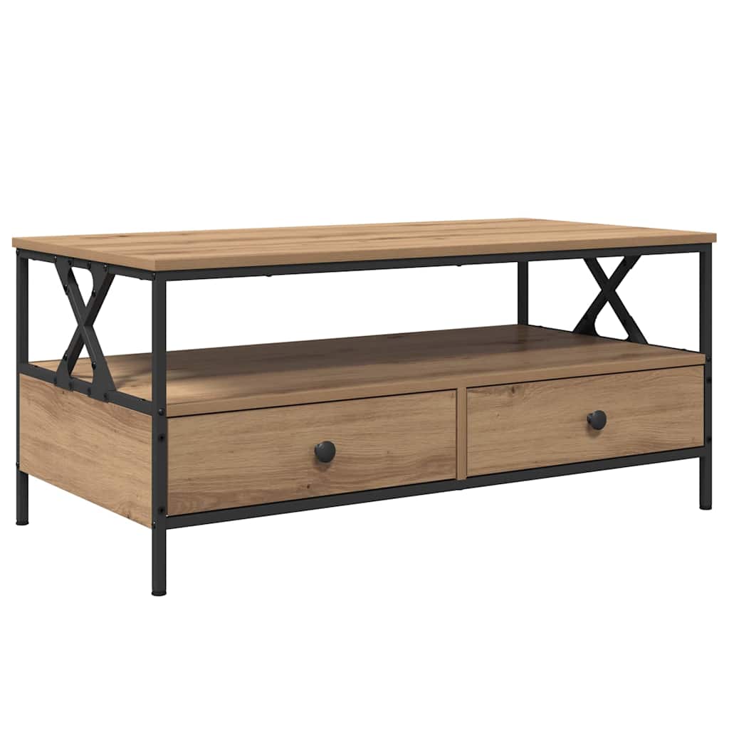 Salontafel met lade met plank met opslag artisanaal eikenkleurig 100 x 51 x 45 cm