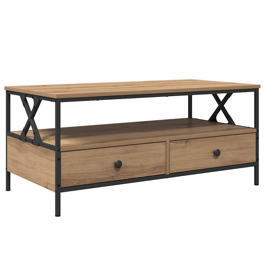 Salontafel met lade met plank met opslag artisanaal eikenkleurig 100 x 51 x 45 cm