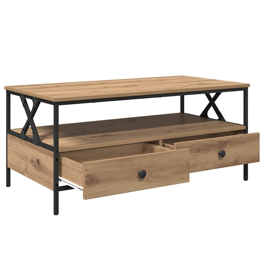 Salontafel met lade met plank met opslag artisanaal eikenkleurig 100 x 51 x 45 cm