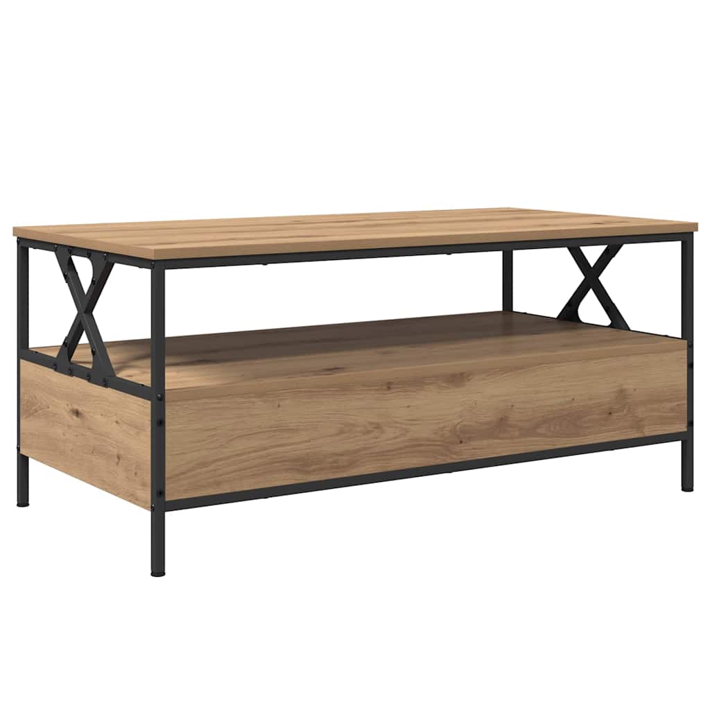 Salontafel met lade met plank met opslag artisanaal eikenkleurig 100 x 51 x 45 cm