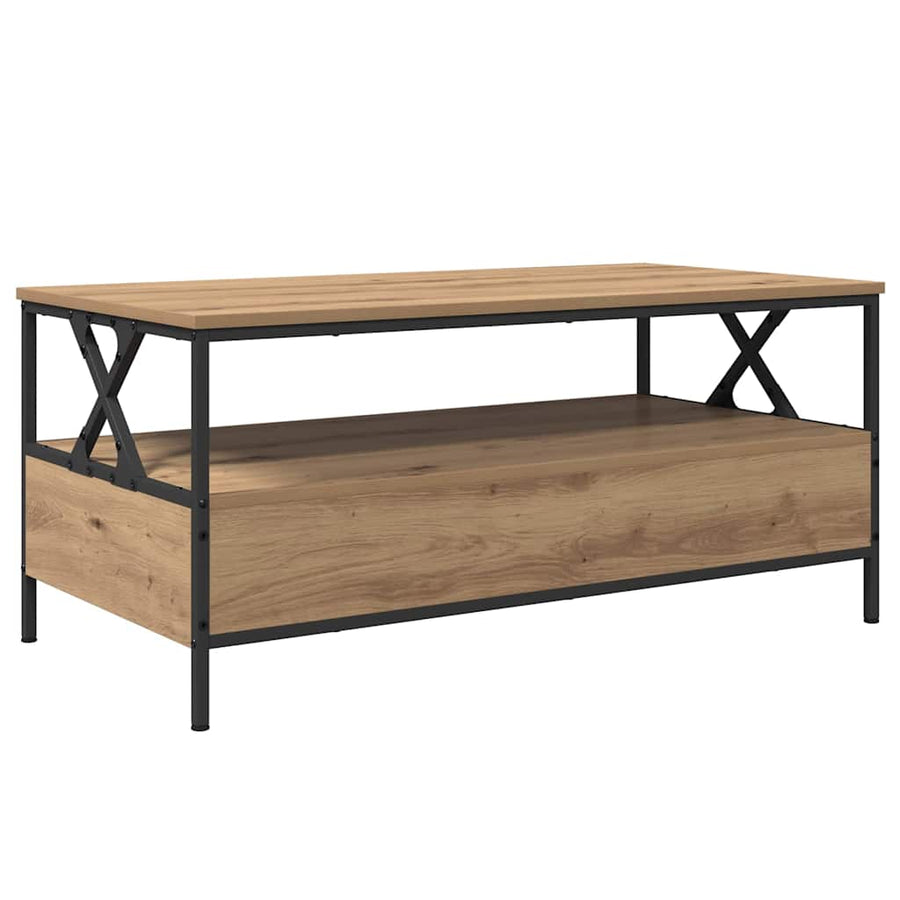 Salontafel met lade met plank met opslag artisanaal eikenkleurig 100 x 51 x 45 cm