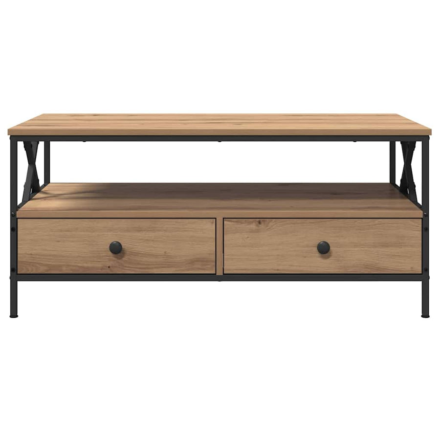 Salontafel met lade met plank met opslag artisanaal eikenkleurig 100 x 51 x 45 cm