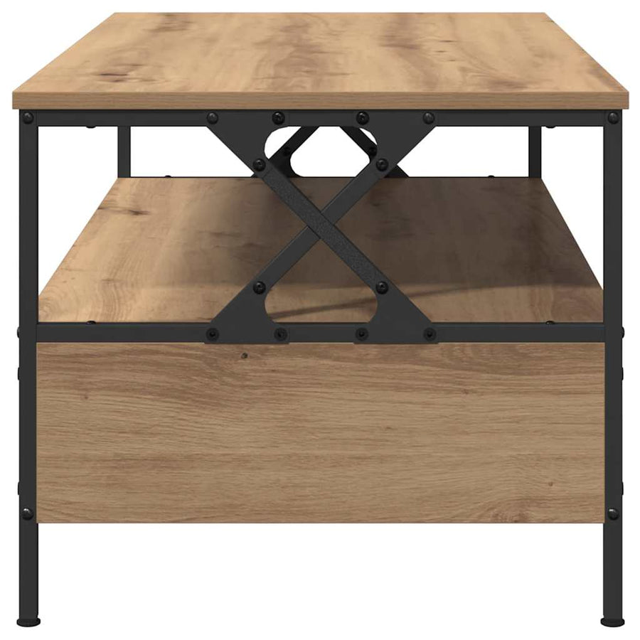 Salontafel met lade met plank met opslag artisanaal eikenkleurig 100 x 51 x 45 cm