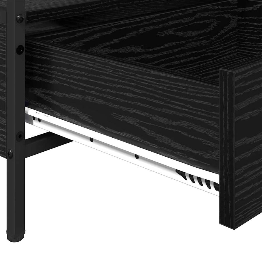 Salontafel met lade met plank met opslag Zwart eiken 100 x 51 x 45 cm Bewerkt hout