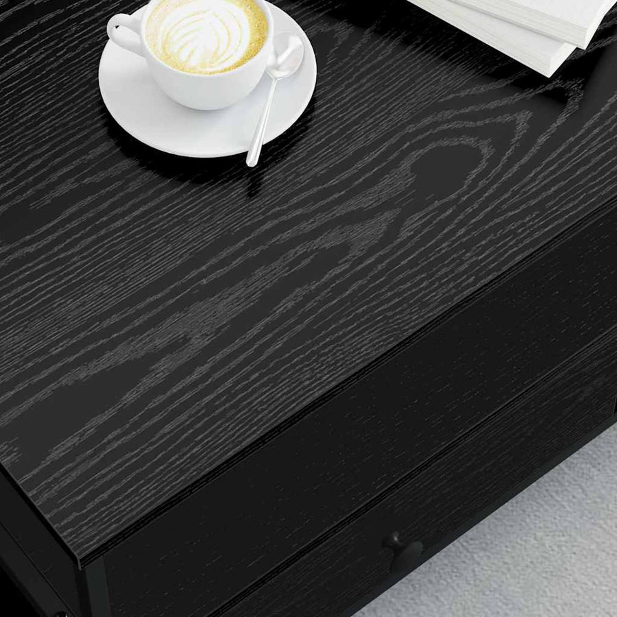 Salontafel met lade met plank met opslag Zwart eiken 100 x 51 x 45 cm Bewerkt hout