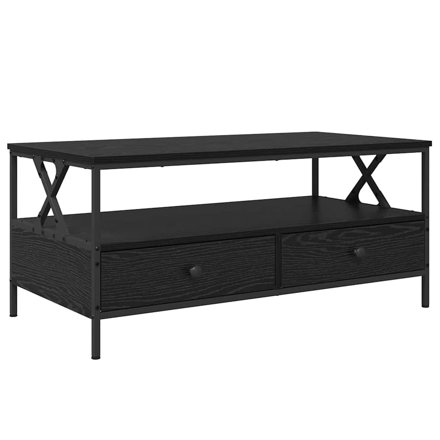 Salontafel met lade met plank met opslag Zwart eiken 100 x 51 x 45 cm Bewerkt hout