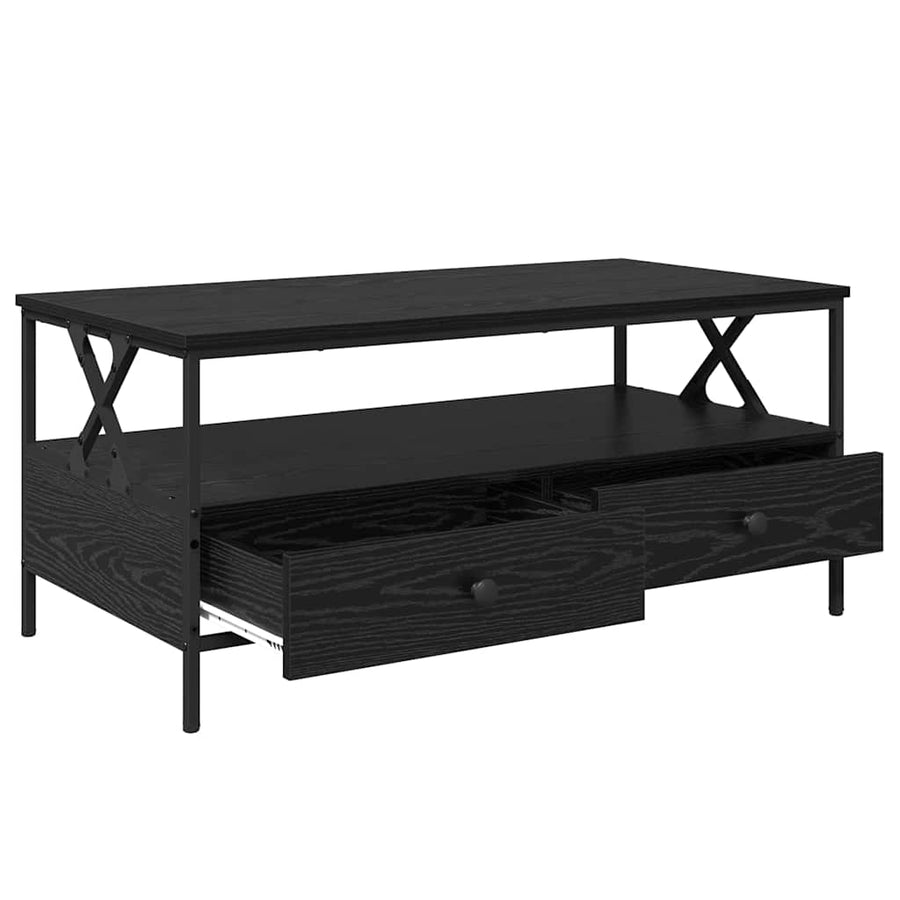 Salontafel met lade met plank met opslag Zwart eiken 100 x 51 x 45 cm Bewerkt hout