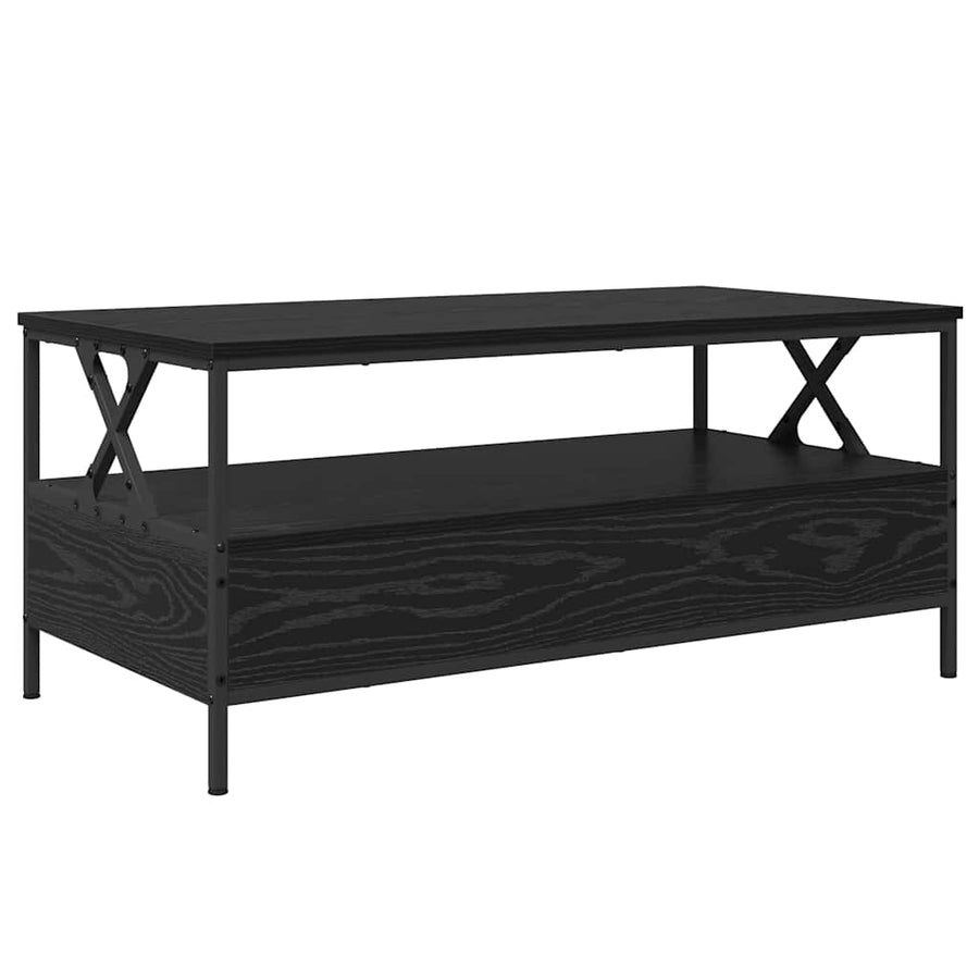 Salontafel met lade met plank met opslag Zwart eiken 100 x 51 x 45 cm Bewerkt hout