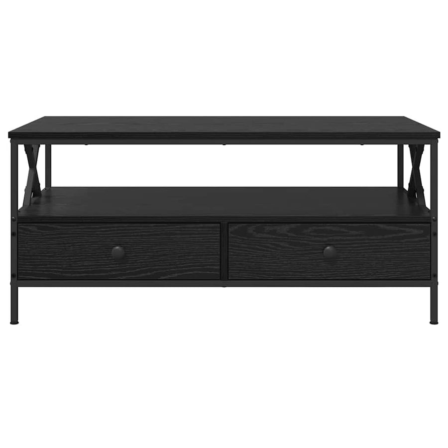 Salontafel met lade met plank met opslag Zwart eiken 100 x 51 x 45 cm Bewerkt hout