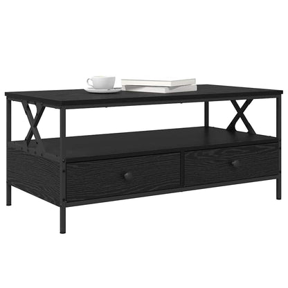 Salontafel met lade met plank met opslag Zwart eiken 100 x 51 x 45 cm Bewerkt hout