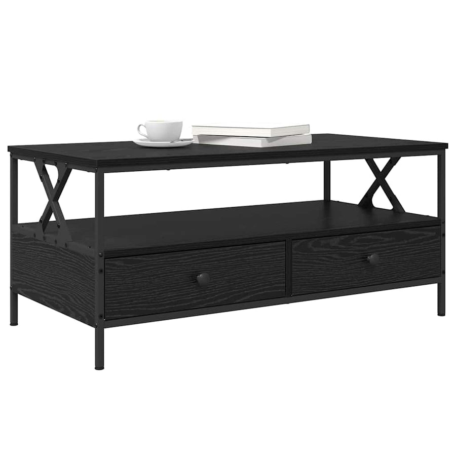 Salontafel met lade met plank met opslag Zwart eiken 100 x 51 x 45 cm Bewerkt hout