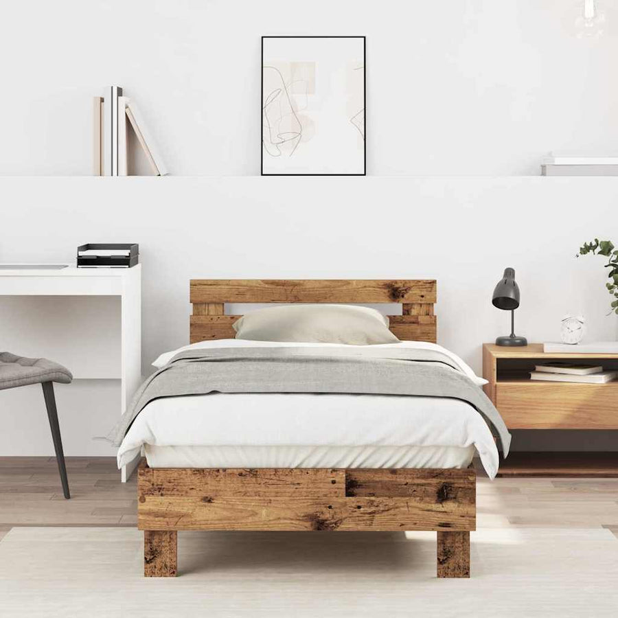 Bedframe Met Hoofdeinde Oudhout 193 X 95 X 88 Cm Bewerkt Hout 90 x 190 cm